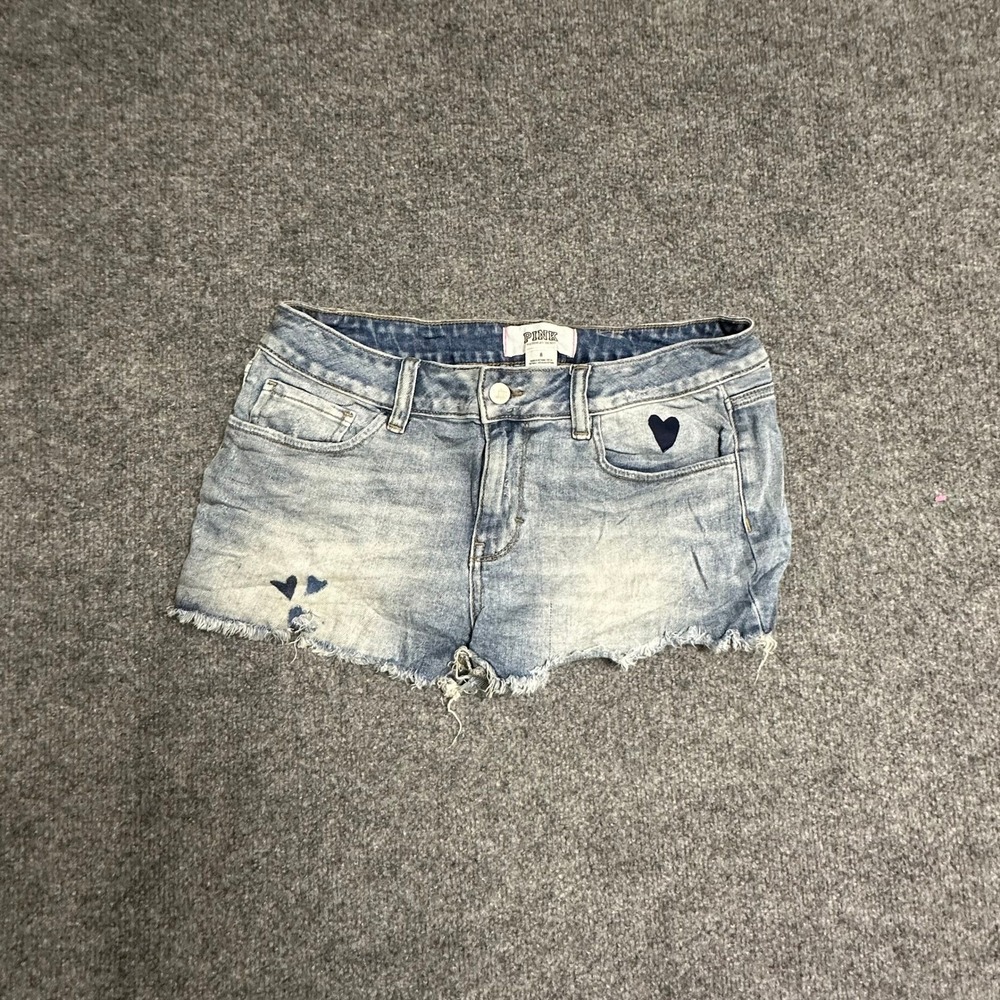 Pink Victoria's Secret Shorts Womens Size 8 Light Wash Heart Denim Raw Hem